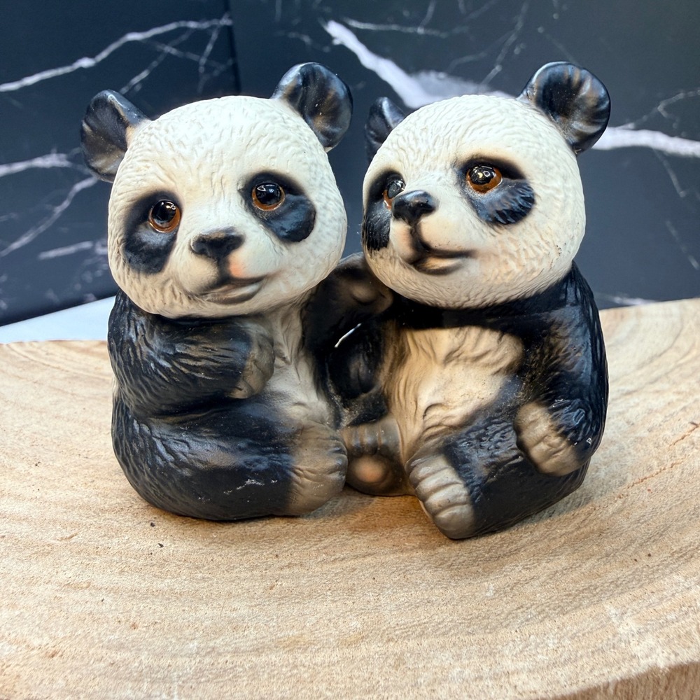 Vintage Harvey Knox Kingdom Panda Bears Figurine Hand Painted Japan Ceramic